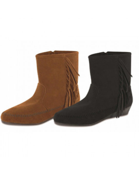 Mokassin Stiefelette mit seitlichen Fransen, kleiner Keilabsatz,