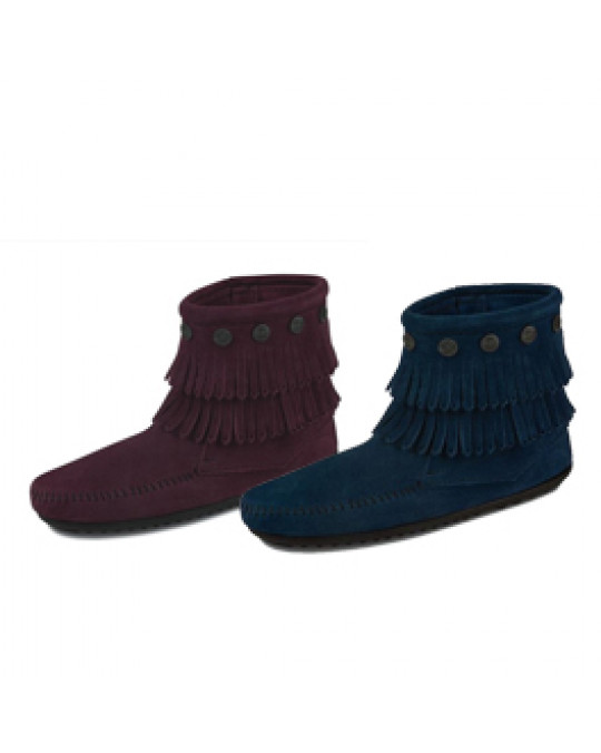Concho-Stiefelette mit 2 Fransenreihen, Pflaume oder Pfauenblau